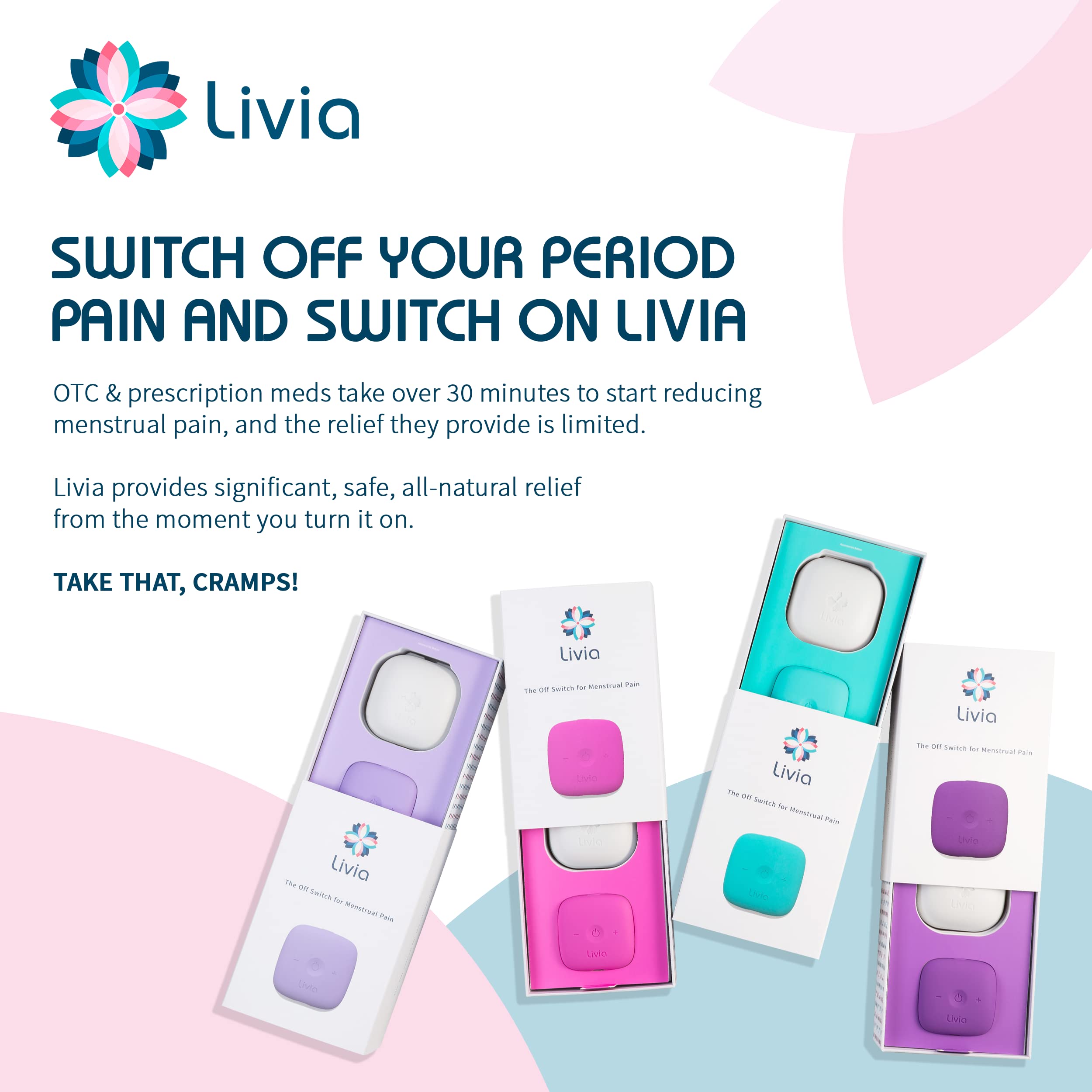 Livia Menstrual Pain Relief Device, Blue-Green - The Off Switch for Period Pain - Portable Unit